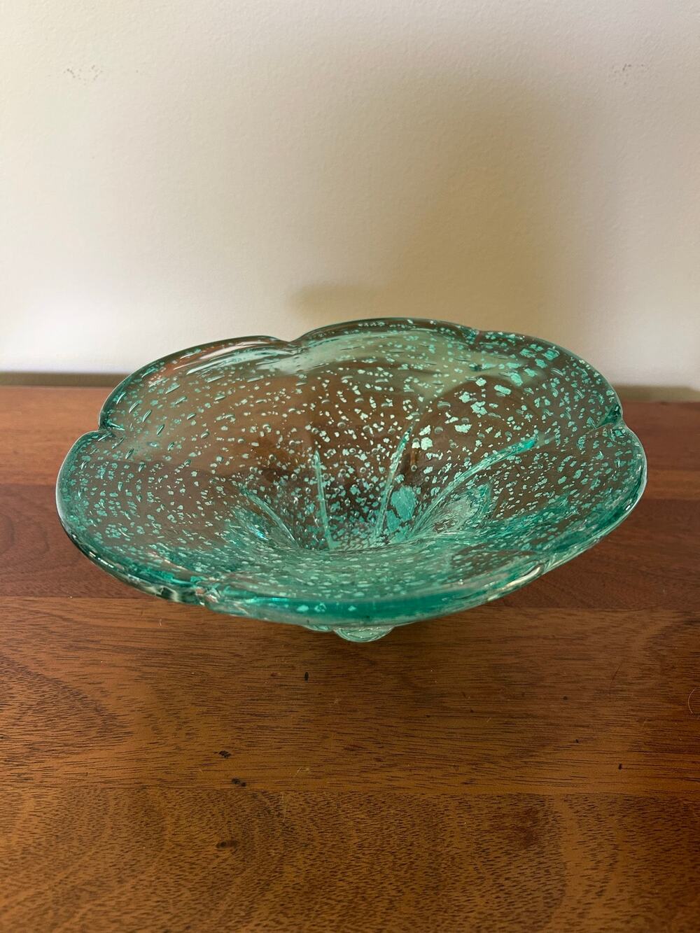 Murano Style Sea Green Bubble Glass Bowl  9"diameter  4" high - 3.8 lbs.